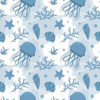 Seamless Nautical Pattern Design with Cute Ocean Elements in Flat Cartoon Style vector