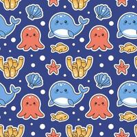 Cute Ocean and Sea Elements in a Flat Cartoon Style Seamless Pattern vector