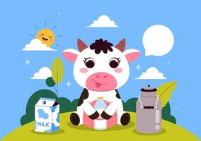 June 1 Milk Day Art Showing the Global Value of Milk with Cow and Bottle vector