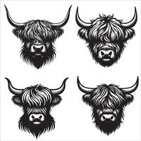 Frontal View Highland Cow Design Set vector