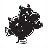 Funny Hippo Skating Silhouette vector