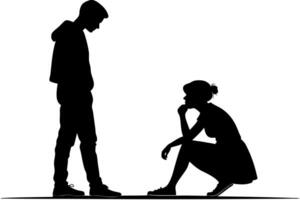 Quiet yet intense moment of non verbal communication between two individuals, portrayed in simple silhouette art vector