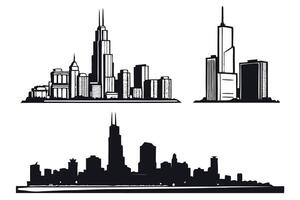 Modern and simple city skyline outline with tall buildings, conveying the essence of a bustling metropolis vector