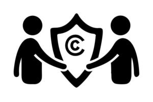 Handshake between an author and an artist in front of a copyright shield, celebrating World Book and Copyright Day vector