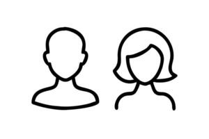 Minimalist black and white illustration of two featureless human figures, representing diversity, gender equality, and unity in a clean design vector
