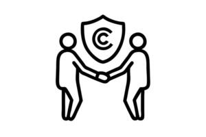Author and artist in front of a copyright shield shaking hands in a gesture of mutual respect on World Book and Copyright Day vector