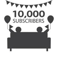 10,000 subscribers milestone celebration with confetti, cheers, and balloons, a festive atmosphere, views followers subscribers vector