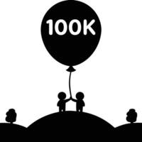 Fantasy scene with 100K balloon floating in a surreal setting, marking a milestone in style, views followers subscribers vector