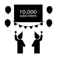 Celebrating 10,000 subscribers with a joyful party, balloons and cheers, a moment of success, views followers subscribers vector