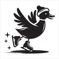 Duck Skating in Silhouette Style vector