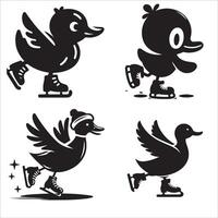 Graceful Skating Duck Outline Set vector