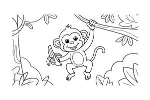 Monkey Coloring Page Illustration with white background vector