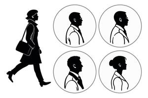 Silhouette business avatar portraits of professionals in profile and frontal views, usable for corporate branding or contact info vector
