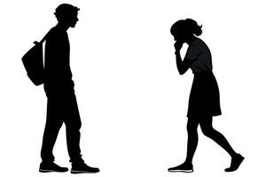 Couple communicating through silent dialogue, focusing on body language and emotion, in a minimalist design vector