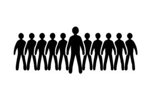 Silhouette icons of individuals standing together in rows, expressing concepts of organization, order, and group behavior vector