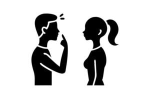 Silhouette drawing of two individuals in deep thought, showcasing silent communication and personal interaction vector