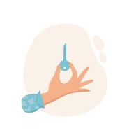 Key exchange icon. Hand gives and receives a key. Human gesture symbolizes exchange, flat graphic style, suitable for concepts related to security and access. vector
