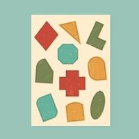 Grunge retro shapes with bold geometric forms set. Colorful memphis style set featuring flat vintage elements. Y2K brutalism aesthetics, playful composition, trendy abstract symbols. vector