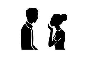 Illustration of a conversation without words between a man and a woman, highlighting body language and emotional connection vector