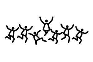 Joyful group silhouette leaping in air, energetic motion and unity concept with raised arms and dynamic posture on blank background vector