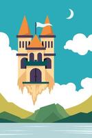 An illustration of a castle floating in the sky vector