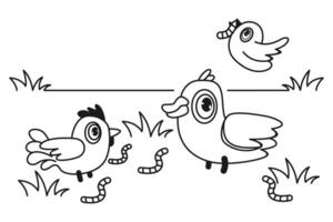 A coloring page with a bird and a bird in the grass vector