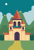 An illustration of a castle in the countryside vector