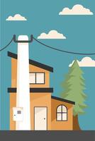 A cartoon house with a power pole and trees vector