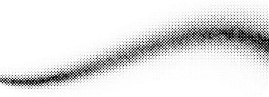Black halftone wave background. Dotted curved flow wallpaper. Abstract grainy fluid backdrop texture. Grit pop art swoosh element for poster, banner, overlay, card, brochure, flyer, leaflet vector
