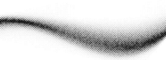 Black halftone wave background. Dotted curved flow wallpaper. Abstract grainy fluid backdrop texture. Grit pop art swoosh element for poster, banner, overlay, template, brochure, flyer, leaflet vector