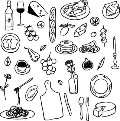 doodle style illustration of dinner
