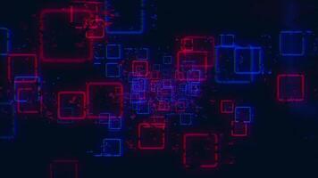 Red and blue neon colored rounded square shapes moving towards the camera with digital glitch effect. HD looping abstract background. video