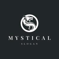 mystical legend design with simple dragon logo silhouette and vintage retro ancient illustration templet design vector