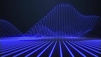 Oscillating sine waves or waveforms vibrating at high frequency. Measurement and analysis concept. Looping HD blue neon science background animation. video