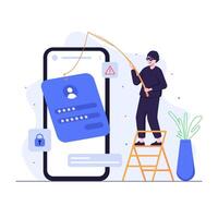 Hacker doing account phishing using fishing rod vector