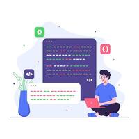 Programmer doing website coding while sitting vector