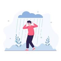 Man in depression standing in the rain vector
