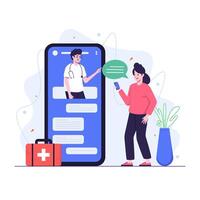 Woman Chatting With Doctor Using Mobile App vector