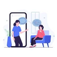 Psychiatrists talk to women and help untangle her problems via mobile vector