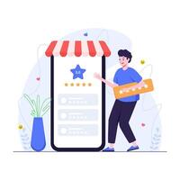Customer provide five stars rating using smartphone vector