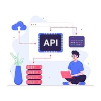 Programmer doing API integration while sitting vector
