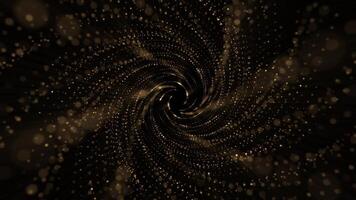 Abstract background with a spiral of glittering shiny gold particles and shallow depth of field. This luxury golden motion background animation is full HD and a seamless loop. video