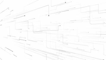 Minimalist grayscale circuit board styled background with fast moving particle nodes and digital data stream. Clean modern technology animation. video