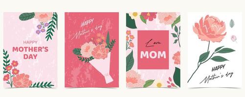 Pink flower mother day background with carnations, leaf, daisy for a4 vertical design vector