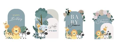 Boho element object with balloons and paper palm leaves vector