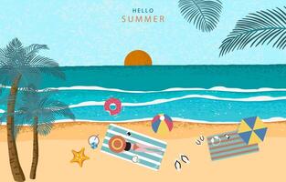 summer landscape grain texture background with beach and people activities for horizontal design vector