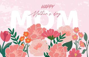 Pink mother day background with carnations, leaf, daisy for horizontal design vector