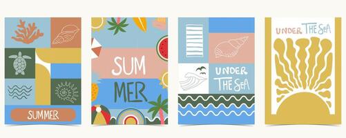 Summer geometric background with shell,turtle,wave. graphic for a4 vertical design vector