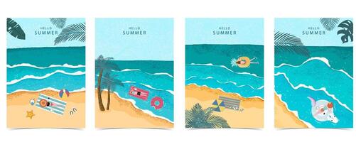 summer landscape background with people,beach and sand grain texture for vertical a4 design vector