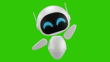Cute 3D mini robot character animation with hand waving motion. Green screen background. Perfect looping. video